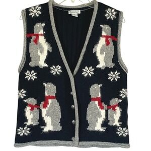 Gallagher Vintage Wool Blend Penquin V Neck Button Up Novelty Sweater Vest‎  L